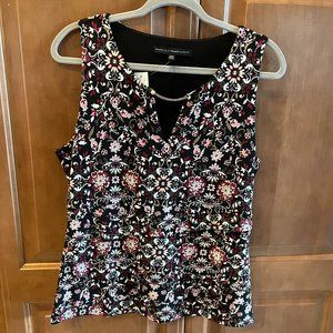 WHITE HOUSE BLACK MARKET Sleeveless Black Tank/Cami & Multi-Color Print, Size L